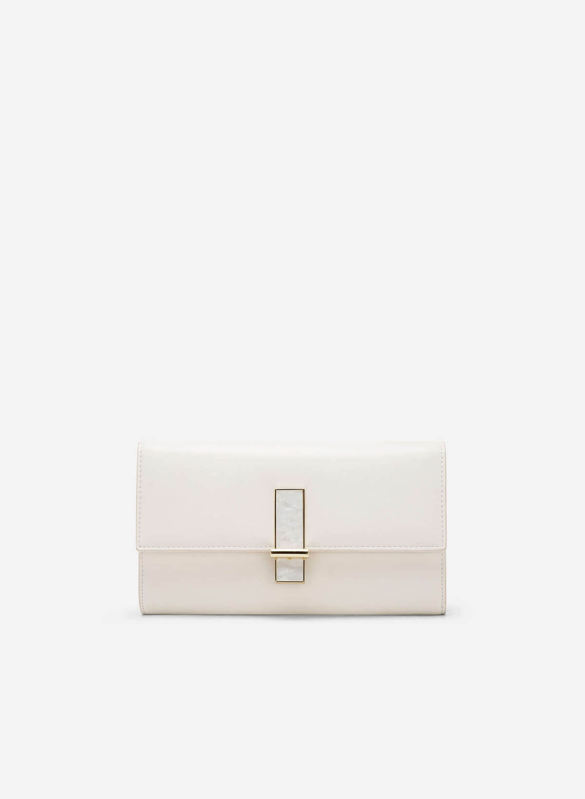 Stone Décor Lock Clutch - CLT 0115 - Cream - vascara.com