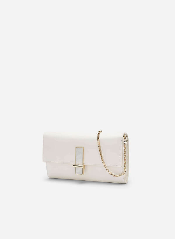View more item Stone Décor Lock Clutch - CLT 0115 - Cream