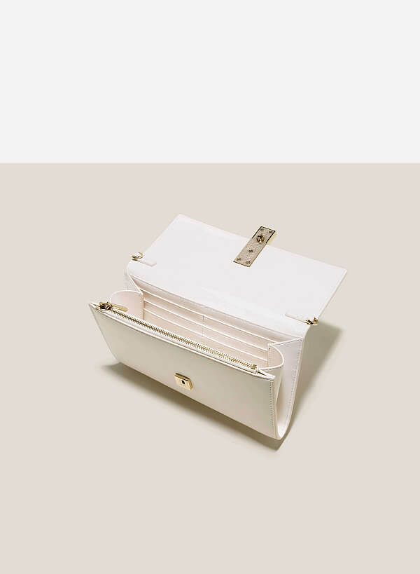 Stone Décor Lock Clutch - CLT 0115 - Cream - VASCARA