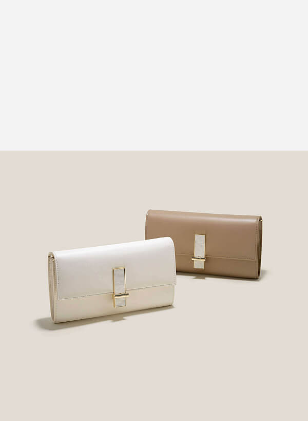 Stone Décor Lock Clutch - CLT 0115 - Cream - VASCARA