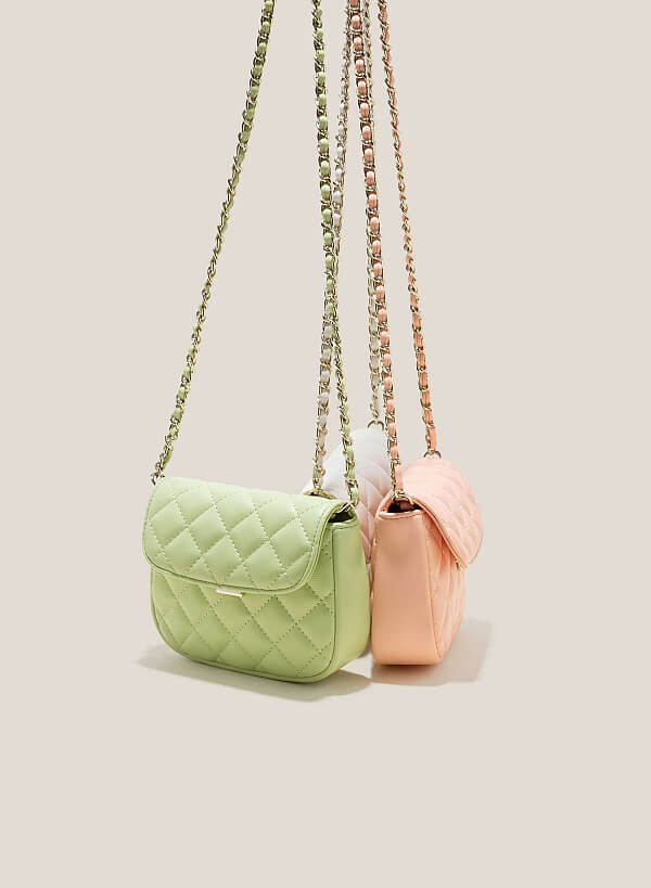 Chain Décor Quilted Crossbody Bag - MES 0214 - Mint - VASCARA