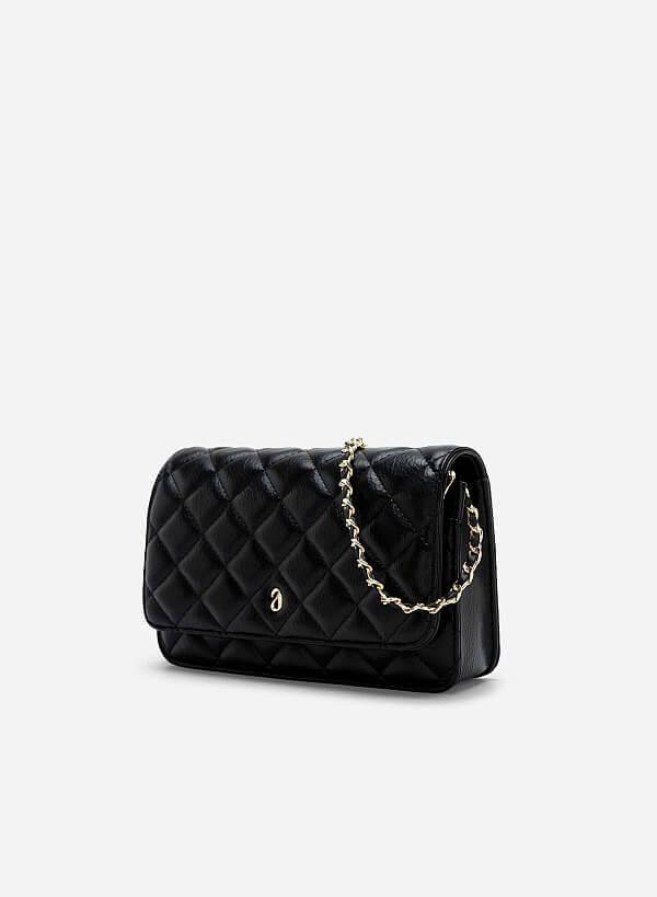 Chain Décor Quilted Handbag - MES 0221 - Black - VASCARA