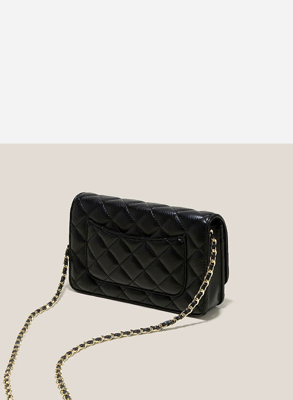 Chain Décor Quilted Handbag - MES 0221 - Black - VASCARA