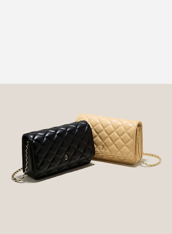 Chain Décor Quilted Handbag - MES 0221 - Black - VASCARA