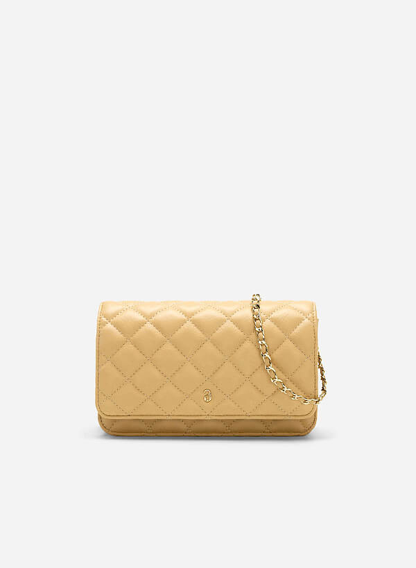 Chain Décor Quilted Handbag - MES 0221 - Light Yellow - VASCARA