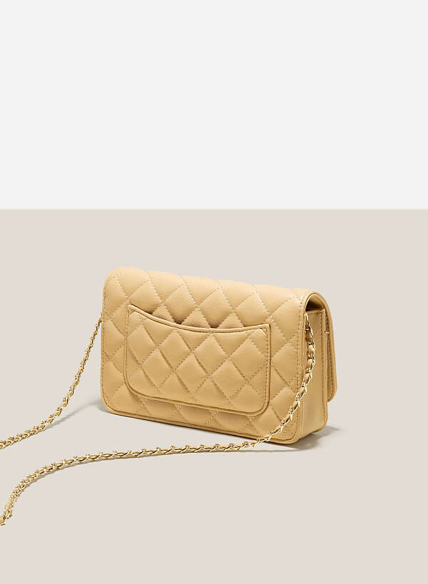 Chain Décor Quilted Handbag - MES 0221 - Light Yellow - VASCARA