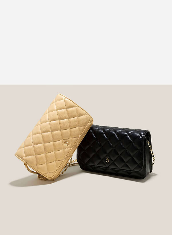 Chain Décor Quilted Handbag - MES 0221 - Light Yellow - VASCARA