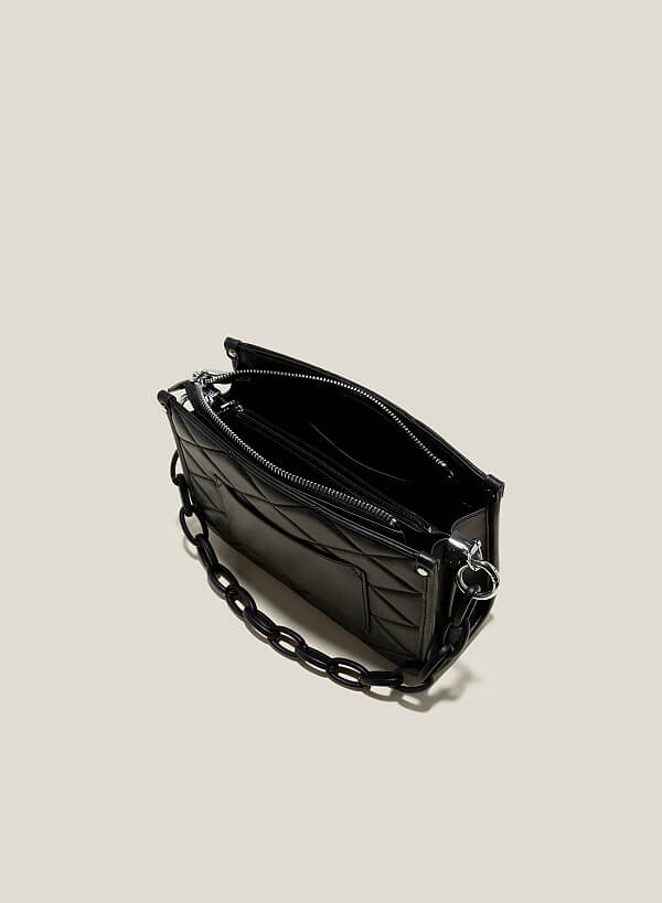 Chain Handle Diamond-Shaped Pattern Quilted Tote - TTE 0118 - Black - VASCARA
