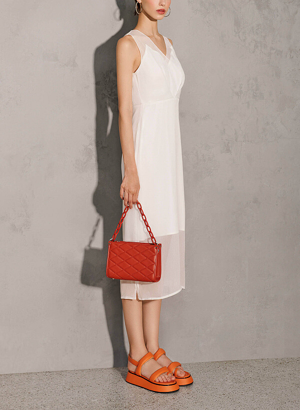Chain Handle Diamond-Shaped Pattern Quilted Tote - TTE 0118 - Dark Orange - VASCARA