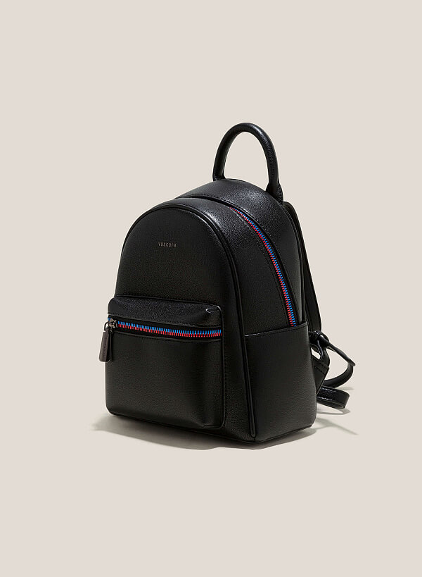 Croc-Effect Mini Backpack - BAK 0185 - Black - VASCARA