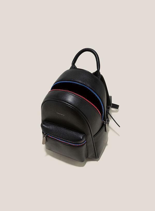 Croc-Effect Mini Backpack - BAK 0185 - Black - VASCARA