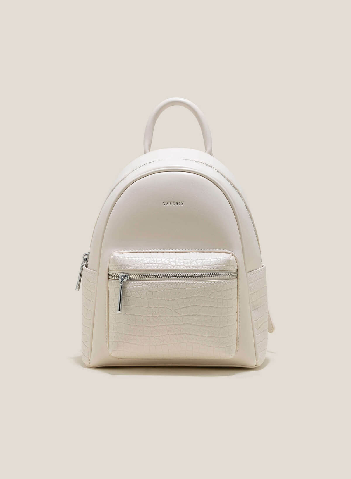 Croc-Effect Mini Backpack - BAK 0185 - Cream - vascara.com