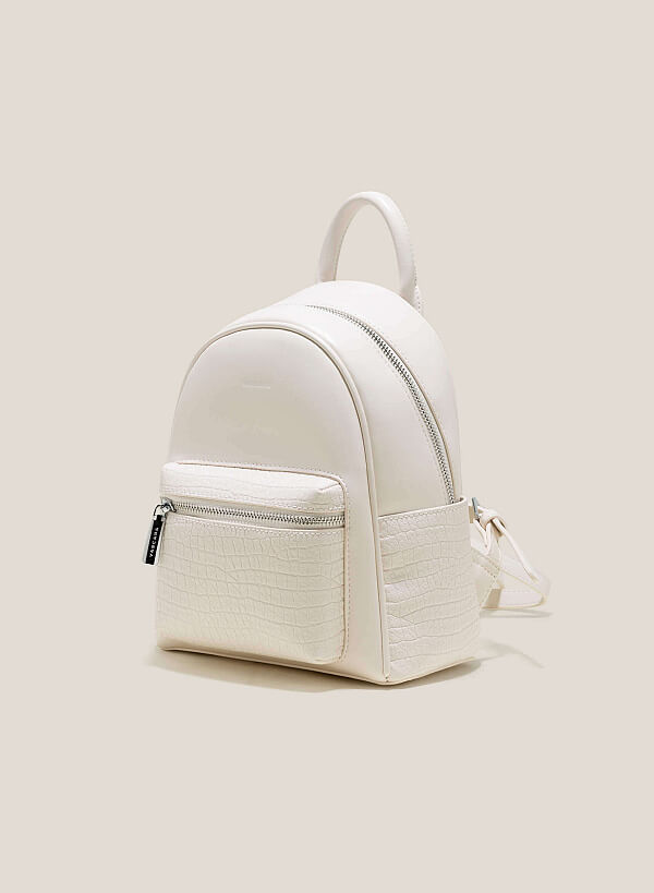 Croc-Effect Mini Backpack - BAK 0185 - Cream - VASCARA