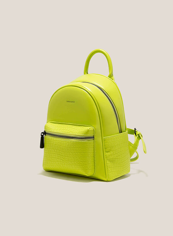 Croc-Effect Mini Backpack - BAK 0185 - Light Green - VASCARA