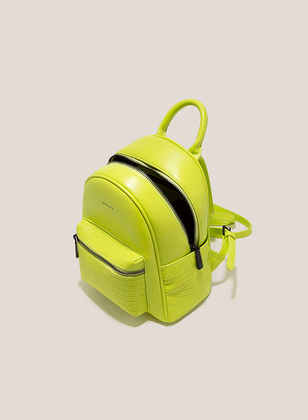 Croc-Effect Mini Backpack - BAK 0185 - Light Green - VASCARA