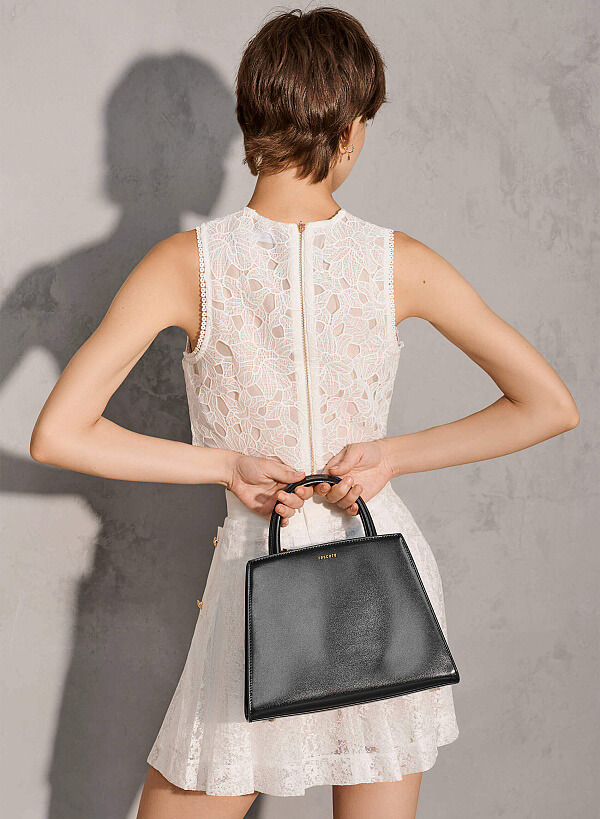 Double-Handled Geometric Tote Bag - TTE 0112 - Black - VASCARA