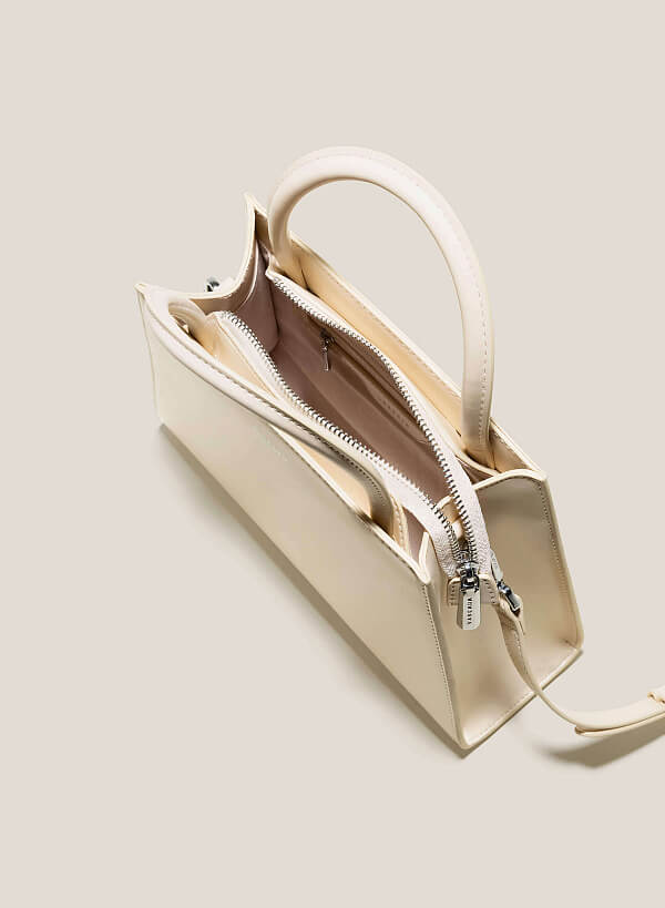 Double-Handled Geometric Tote Bag - TTE 0112 - Cream - VASCARA