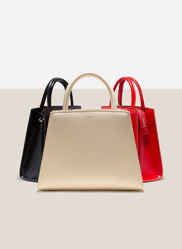 Double-Handled Geometric Tote Bag - TTE 0112 - Cream - VASCARA