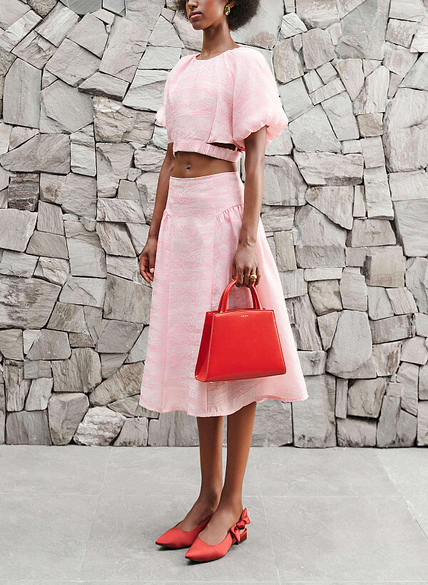Double-Handled Geometric Tote Bag - TTE 0112 - Red - VASCARA