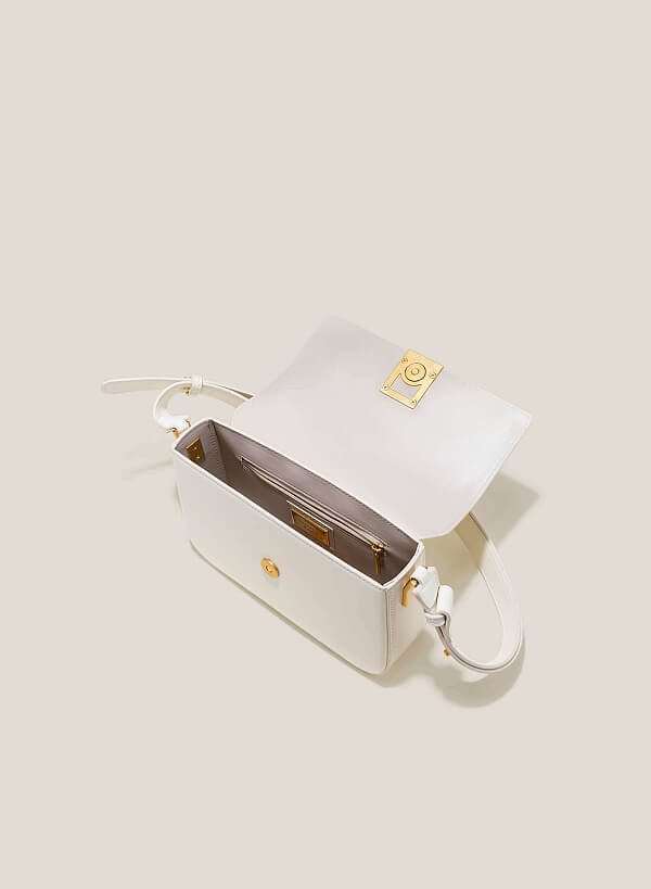Geometric Lock Crossbody Bag - MES 0226 - Cream - VASCARA