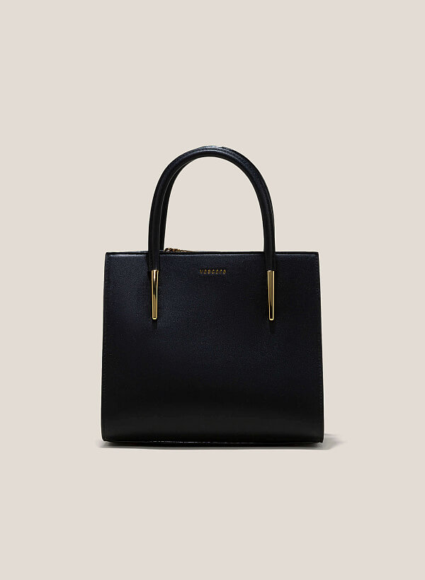 Metal Décor Handle Tote Bag - TTE 0117 - Black