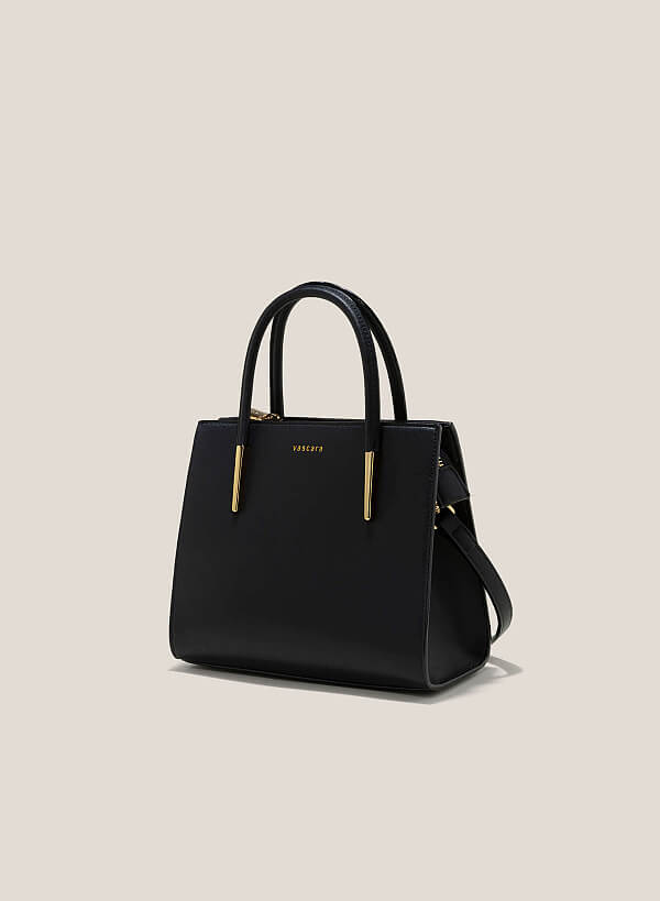 Metal Décor Handle Tote Bag - TTE 0117 - Black - VASCARA