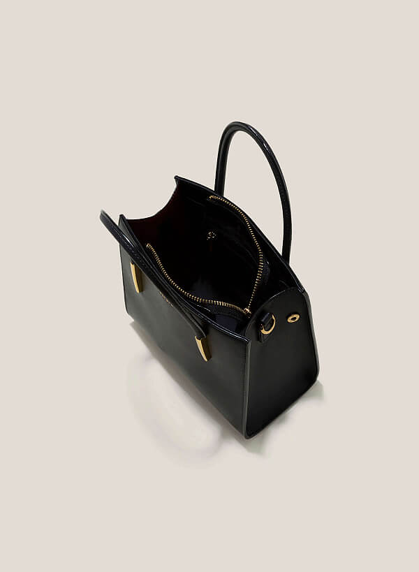 Metal Décor Handle Tote Bag - TTE 0117 - Black - VASCARA