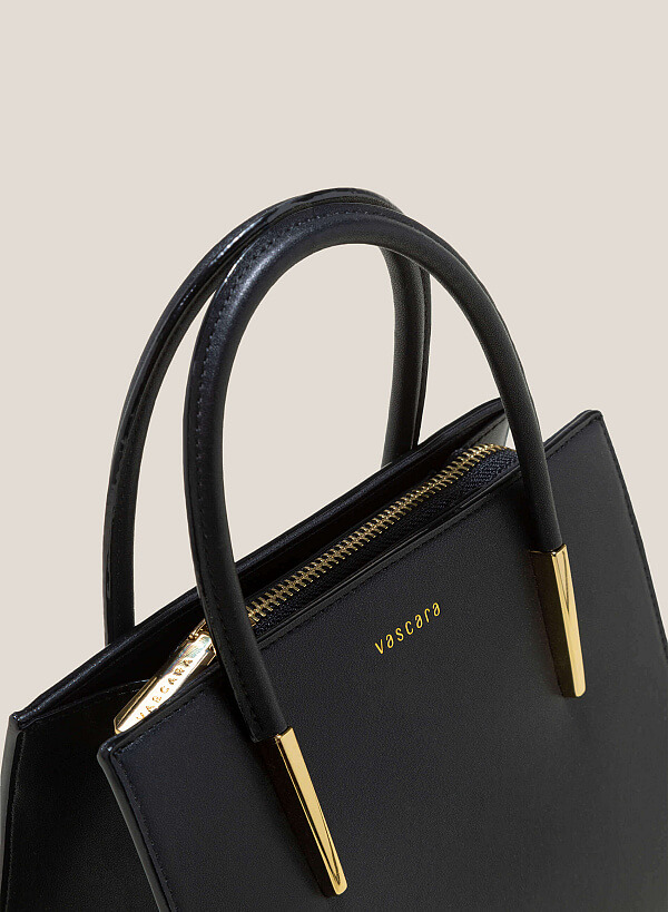 Metal Décor Handle Tote Bag - TTE 0117 - Black - VASCARA