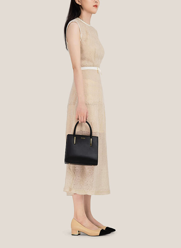Metal Décor Handle Tote Bag - TTE 0117 - Black - VASCARA