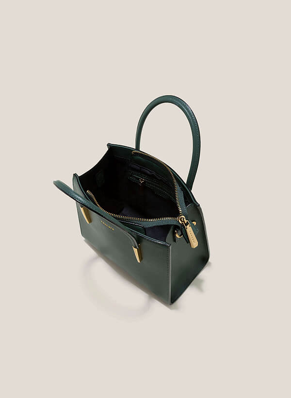 Metal Décor Handle Tote Bag - TTE 0117 - Dark Green - VASCARA