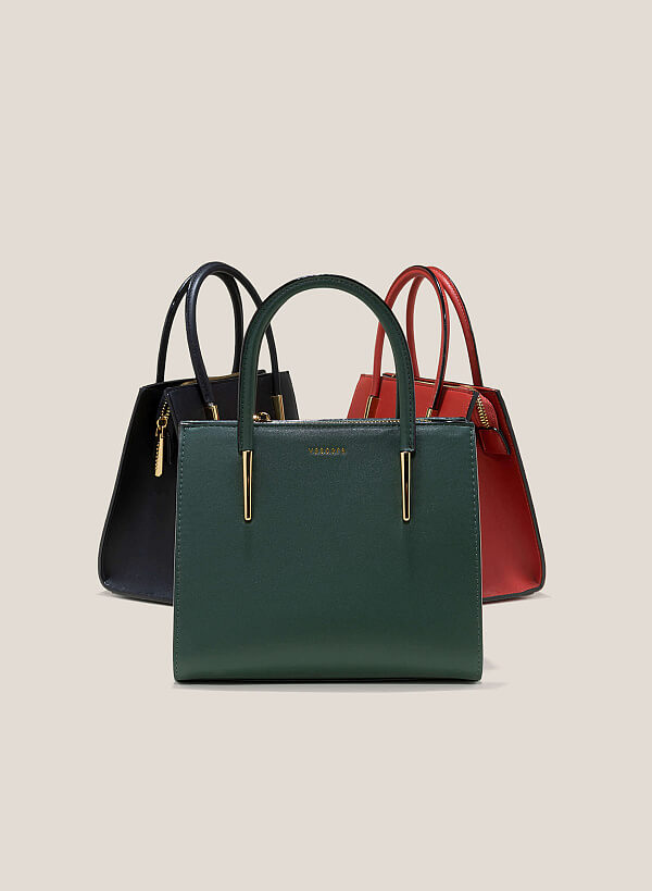 Metal Décor Handle Tote Bag - TTE 0117 - Dark Green - VASCARA