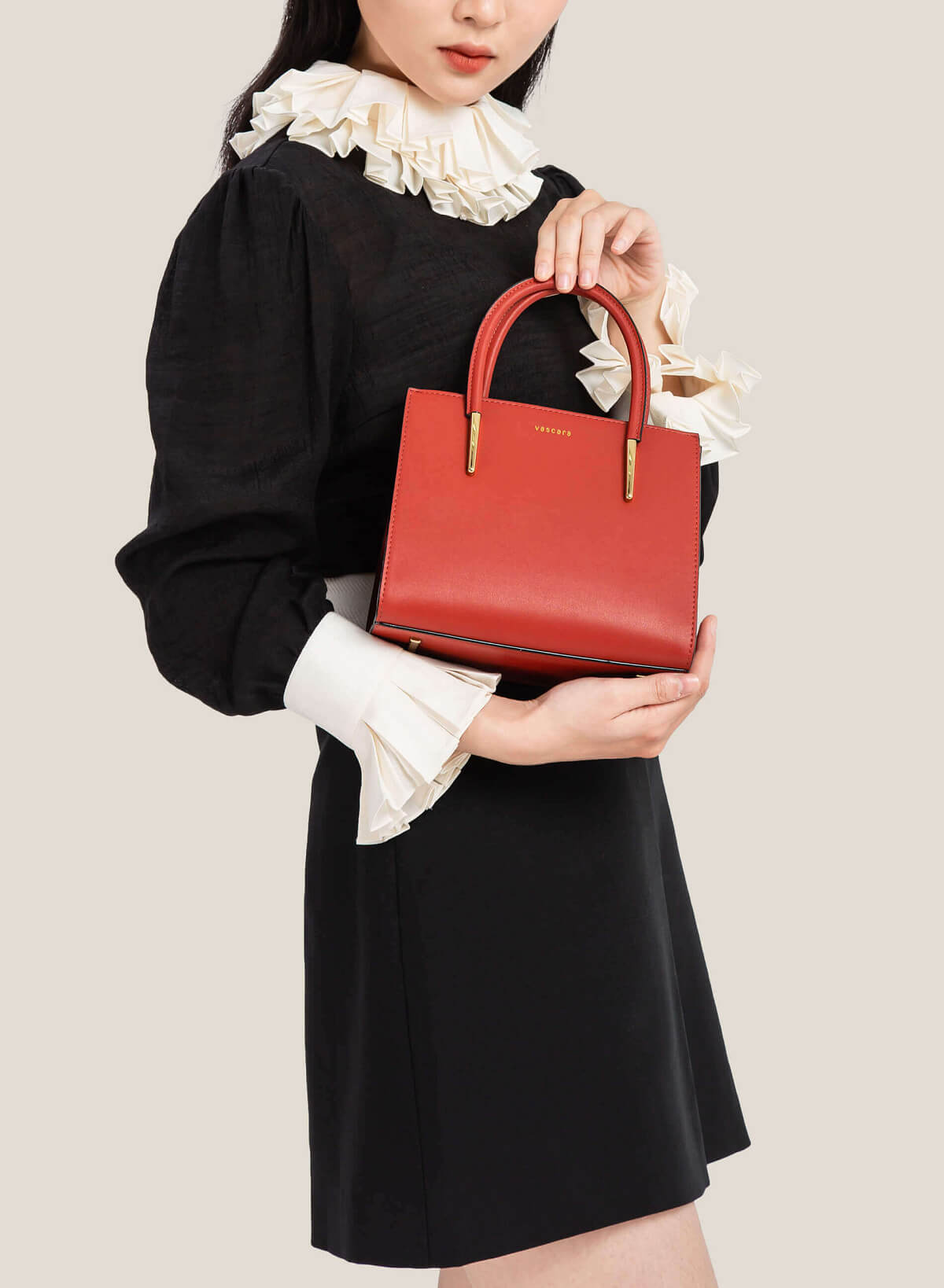 Metal Décor Handle Tote Bag - TTE 0117 - Dark Orange - vascara.com