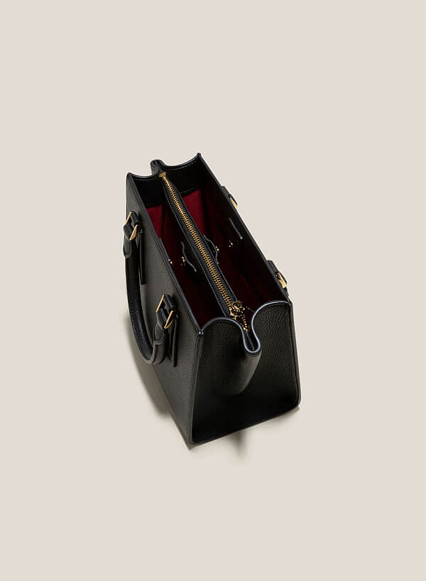 Metal Décor Handle Tote Bag - TTE 0121 - Black - VASCARA
