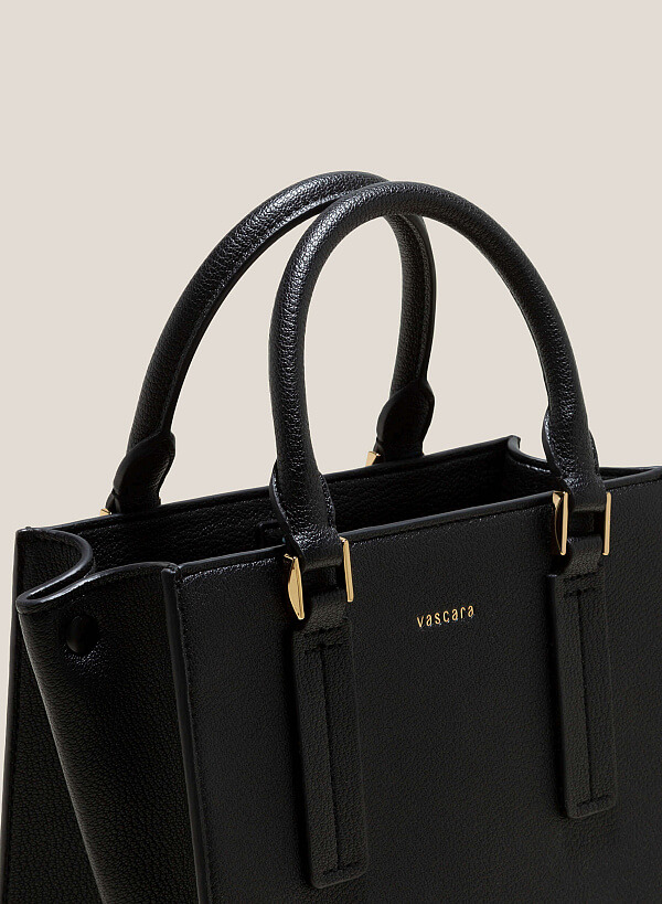 Metal Décor Handle Tote Bag - TTE 0121 - Black - VASCARA