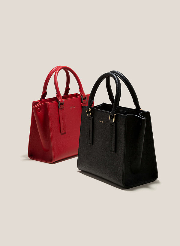 Metal Décor Handle Tote Bag - TTE 0121 - Black - VASCARA
