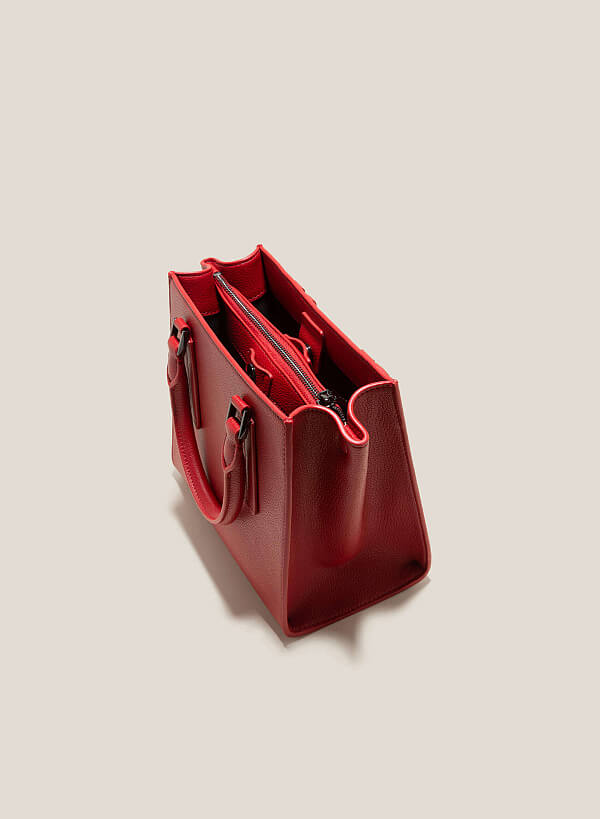 Metal Décor Handle Tote Bag - TTE 0121 - Red - VASCARA
