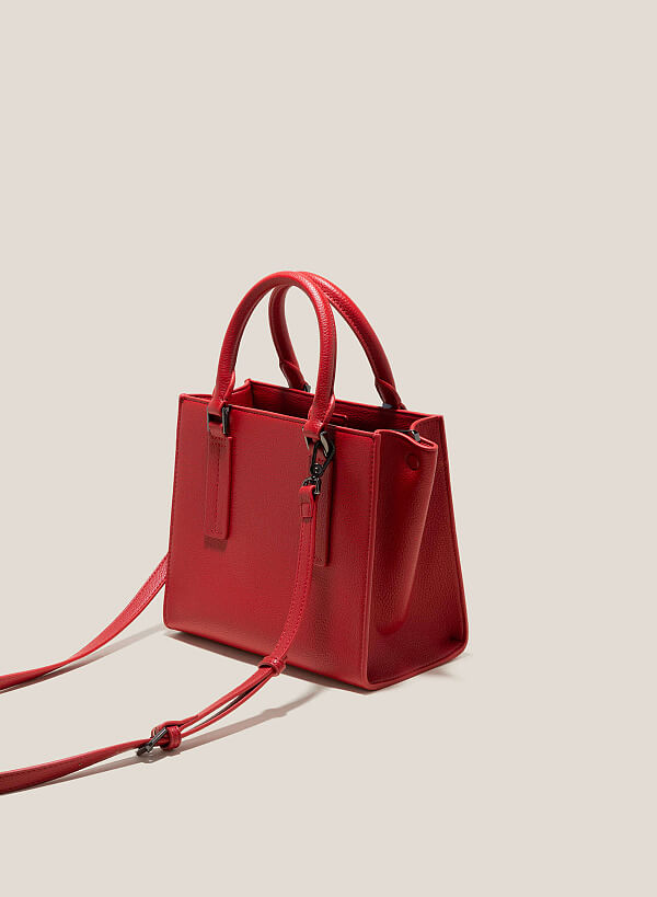 Metal Décor Handle Tote Bag - TTE 0121 - Red - VASCARA