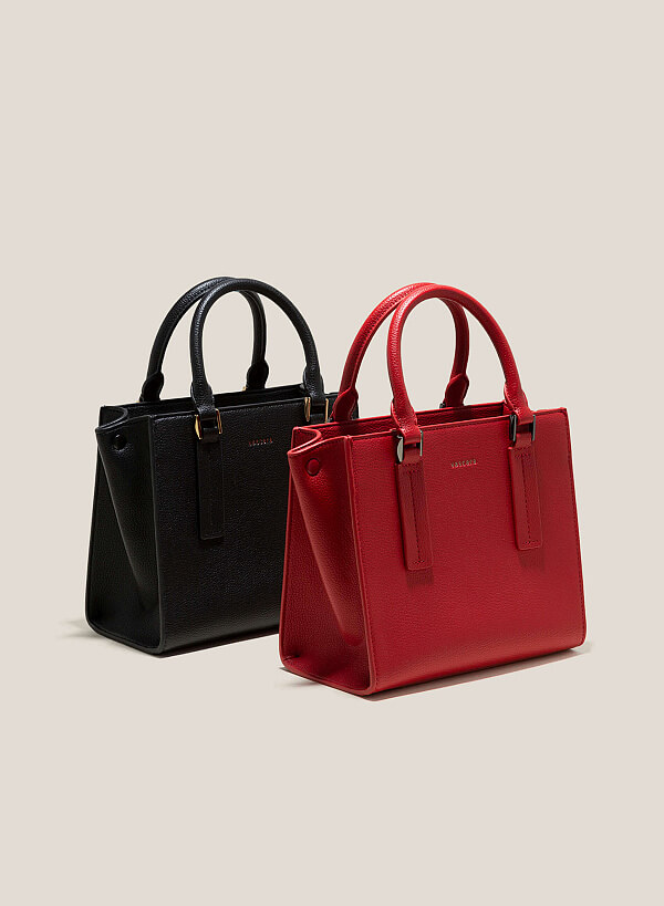 Metal Décor Handle Tote Bag - TTE 0121 - Red - VASCARA