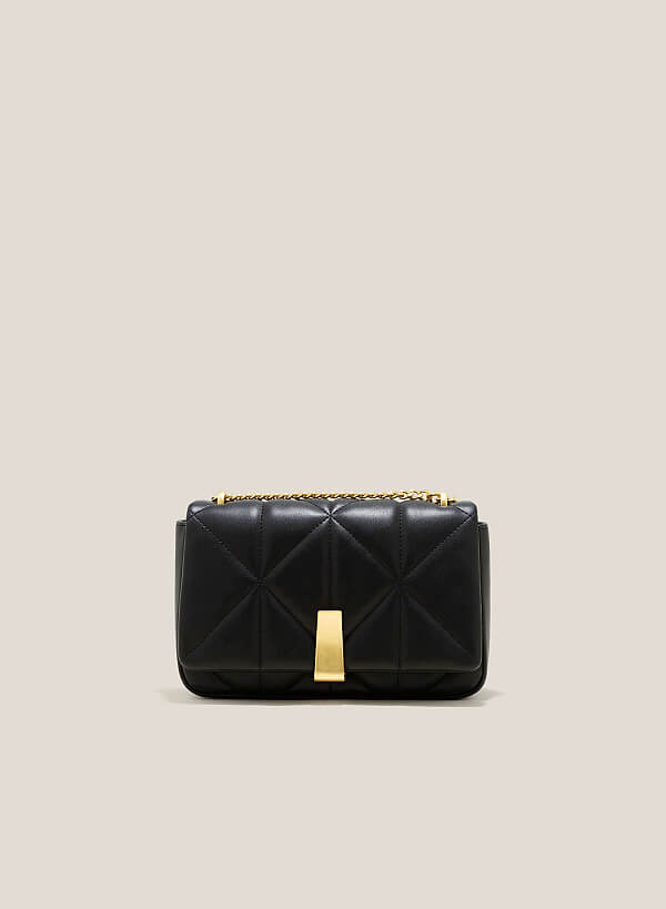 Quilted Fold-Over Flap Crossbody Bag - MES 0224 - Black