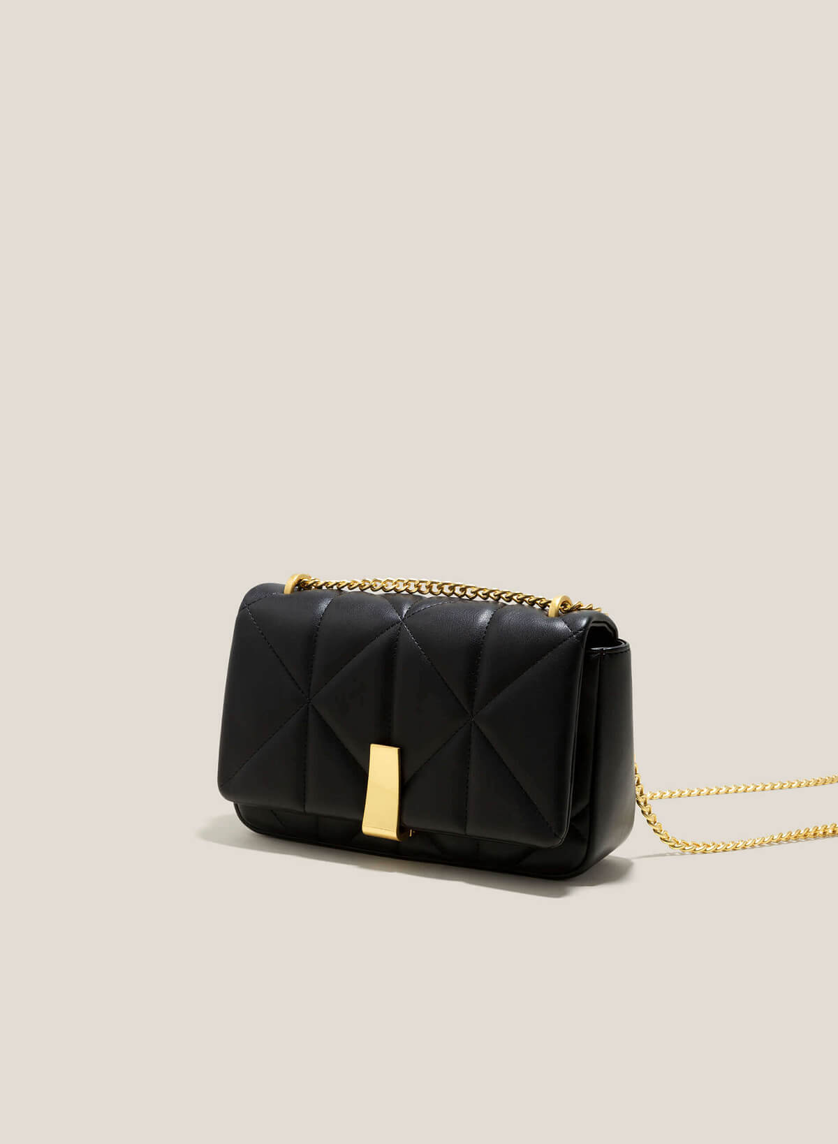 Quilted Fold-Over Flap Crossbody Bag - MES 0224 - Black - vascara.com