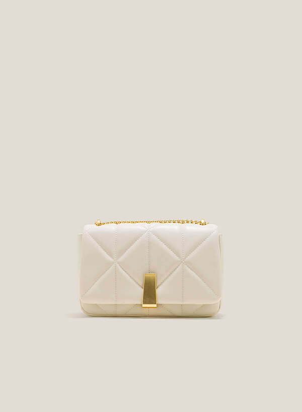 Quilted Fold-Over Flap Crossbody Bag - MES 0224 - Cream - VASCARA