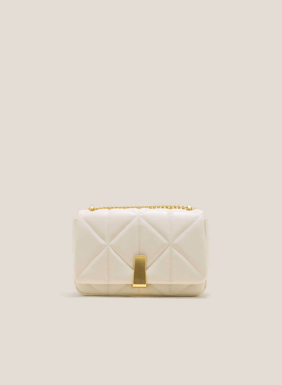Quilted Fold-Over Flap Crossbody Bag - MES 0224 - Cream - vascara.com