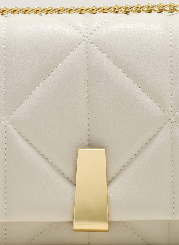 Quilted Fold-Over Flap Crossbody Bag - MES 0224 - Cream - VASCARA