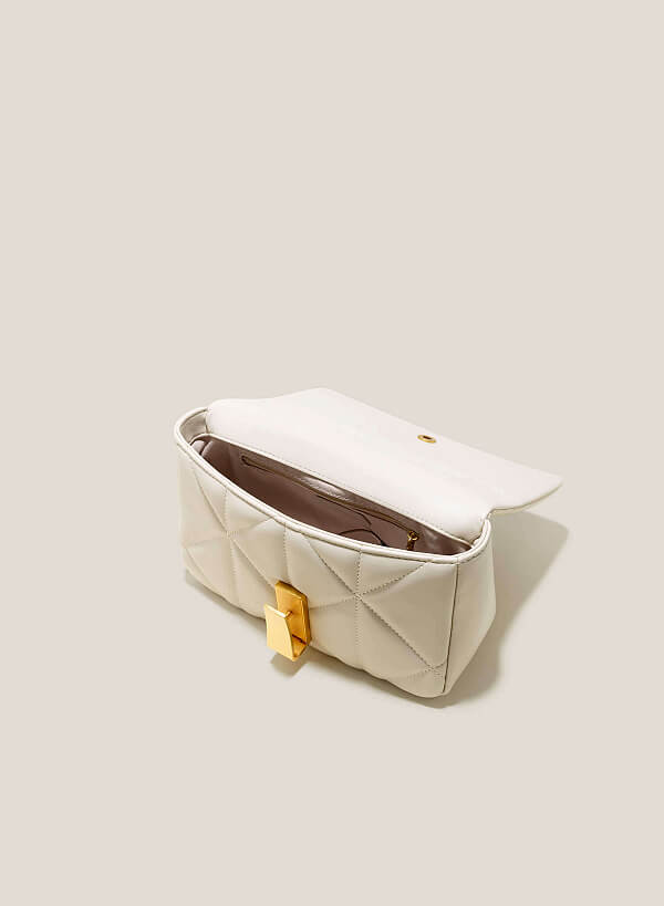 Quilted Fold-Over Flap Crossbody Bag - MES 0224 - Cream - VASCARA