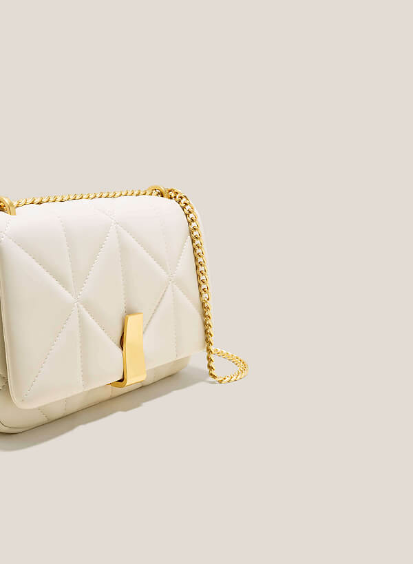 Quilted Fold-Over Flap Crossbody Bag - MES 0224 - Cream - VASCARA