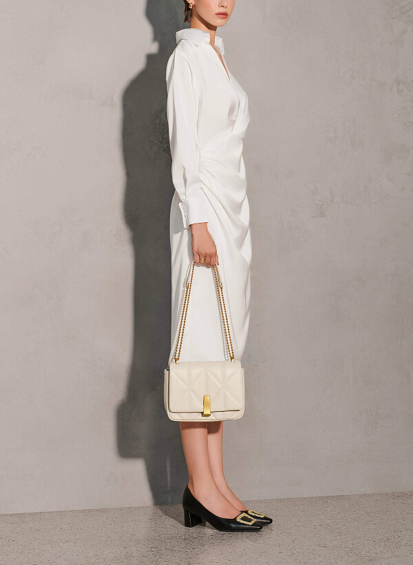Quilted Fold-Over Flap Crossbody Bag - MES 0224 - Cream - VASCARA