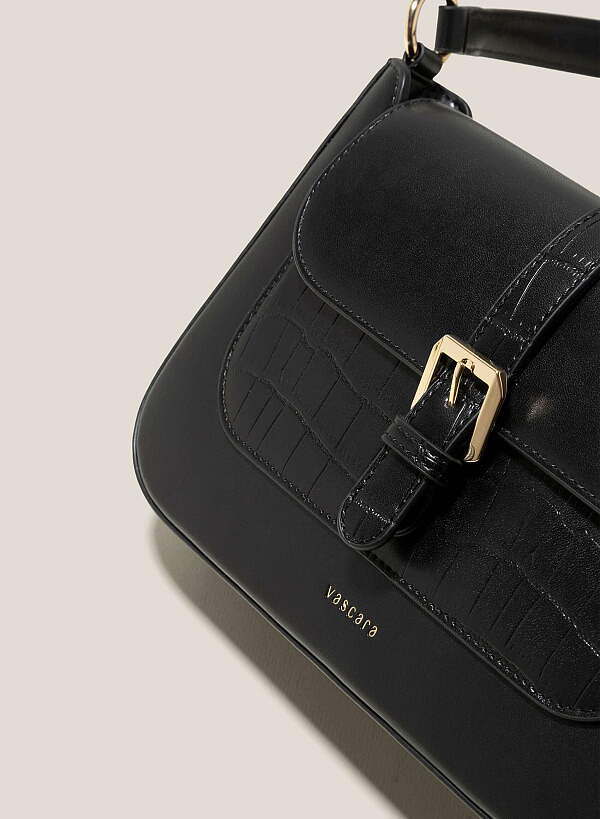 Metal Clasp Handbag - SAC 0319 - Black - VASCARA