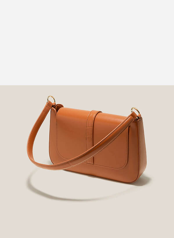 Metal Clasp Handbag - SAC 0319 - Brown - VASCARA