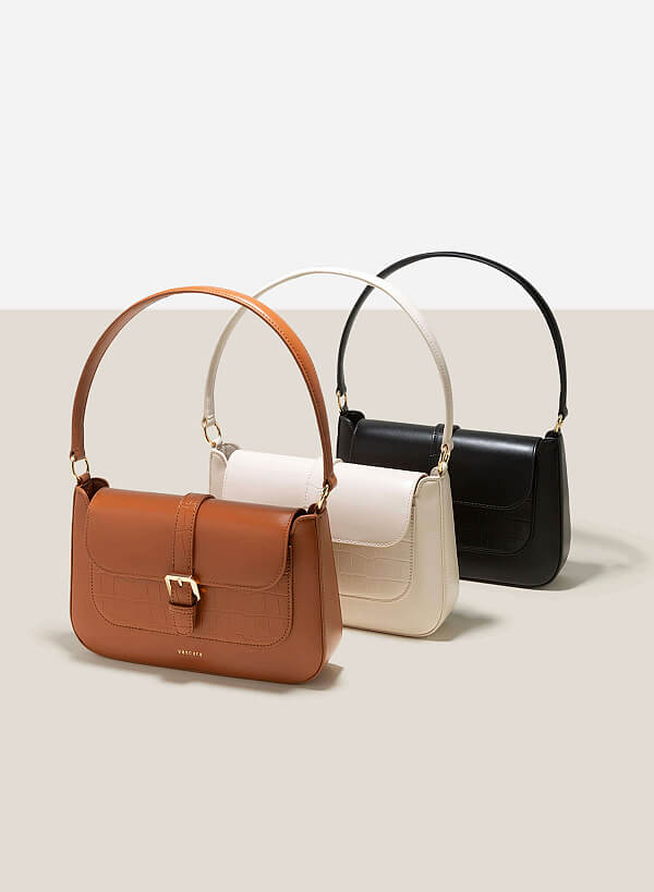 Metal Clasp Handbag - SAC 0319 - Brown - VASCARA