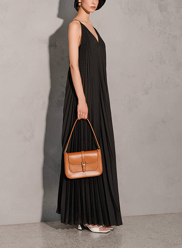 Metal Clasp Handbag - SAC 0319 - Brown - VASCARA